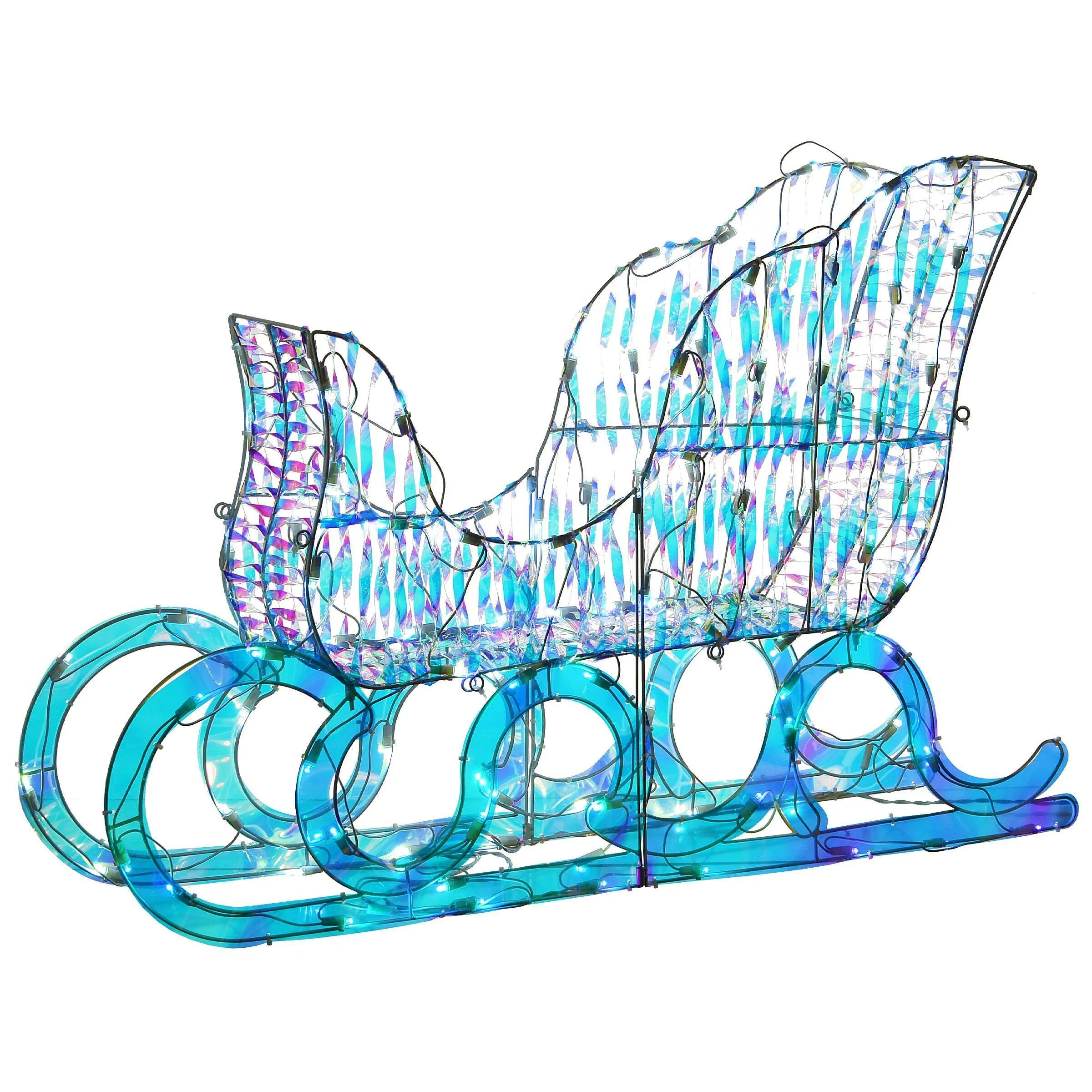National Tree Company Pre Lit Iridescent Santa Sleigh Decoration, Strung with 105 Cool White LED Lights, Plug In, Christmas Collection, 26 Inches