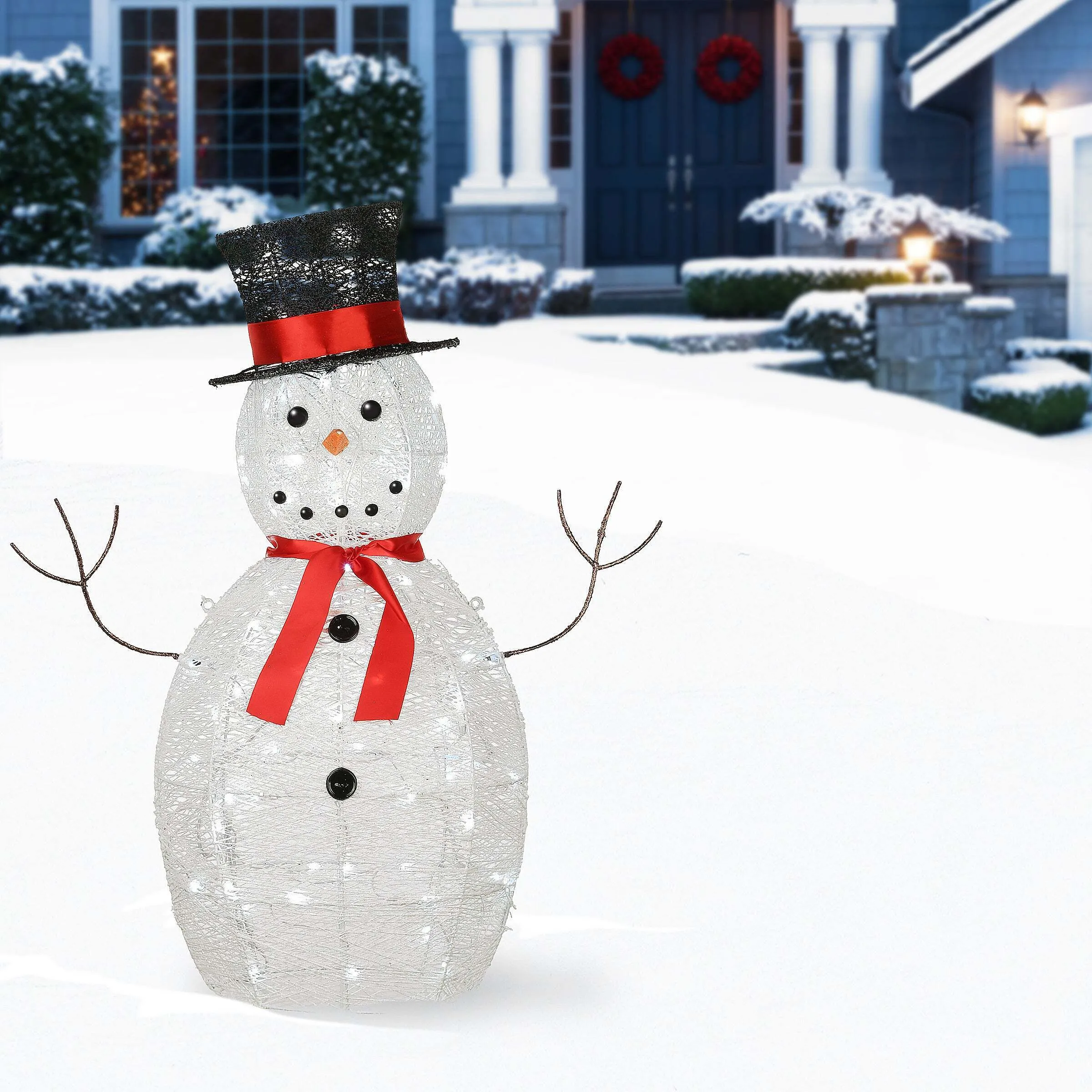 National Tree Company Pre Lit Sisal Snowman Decoration, Cool White LED Lights, Plug In, Christmas Collection, 36 Inches