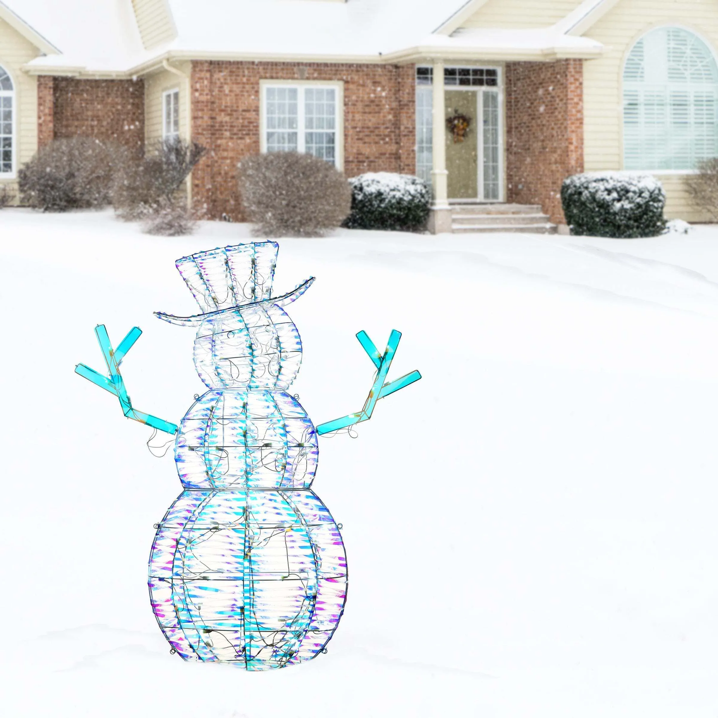 National Tree Company Pre Lit Iridescent Snowman Decoration, Cool White LED Lights, Plug In, Christmas Collection, 48 Inches