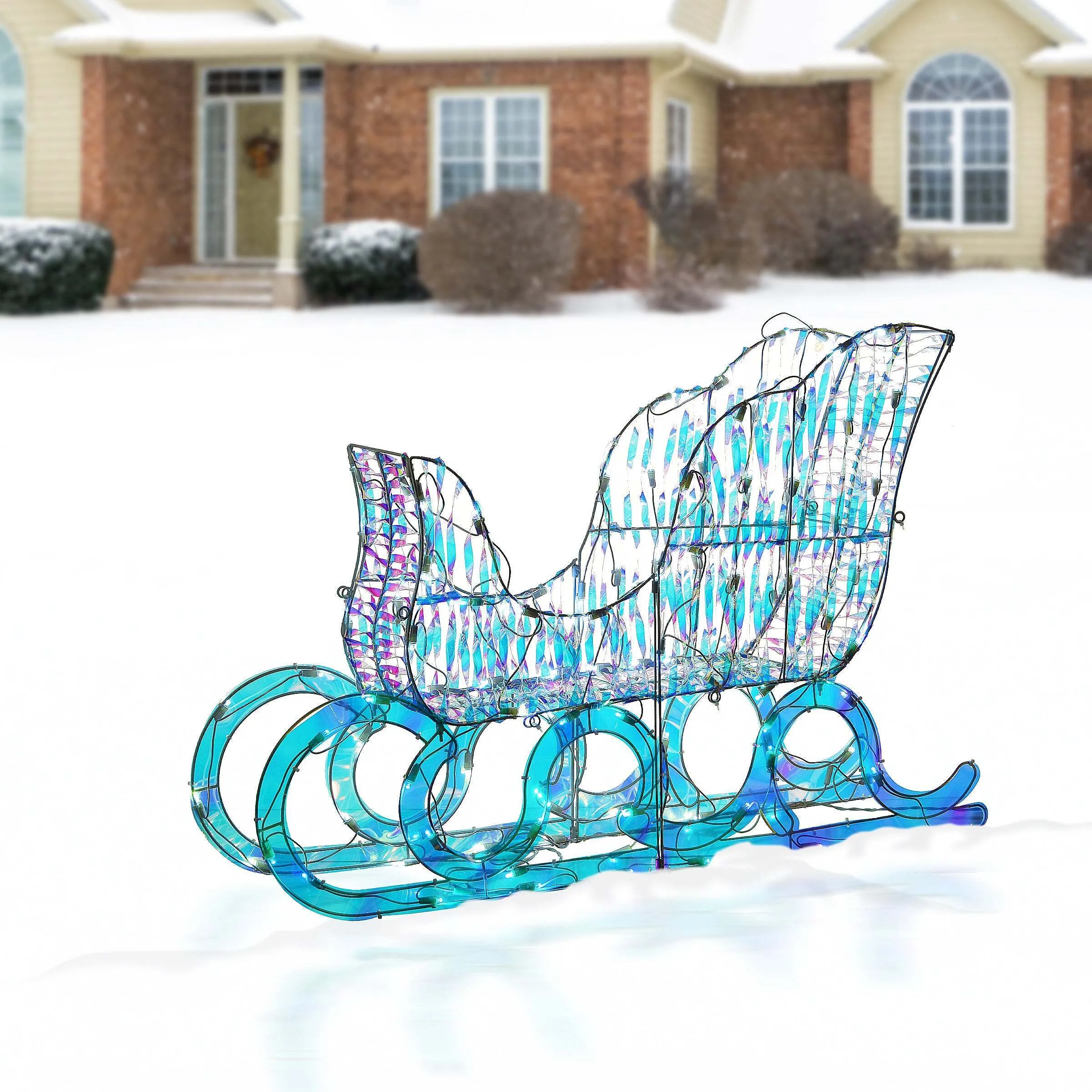 National Tree Company Pre Lit Iridescent Santa Sleigh Decoration, Strung with 105 Cool White LED Lights, Plug In, Christmas Collection, 26 Inches