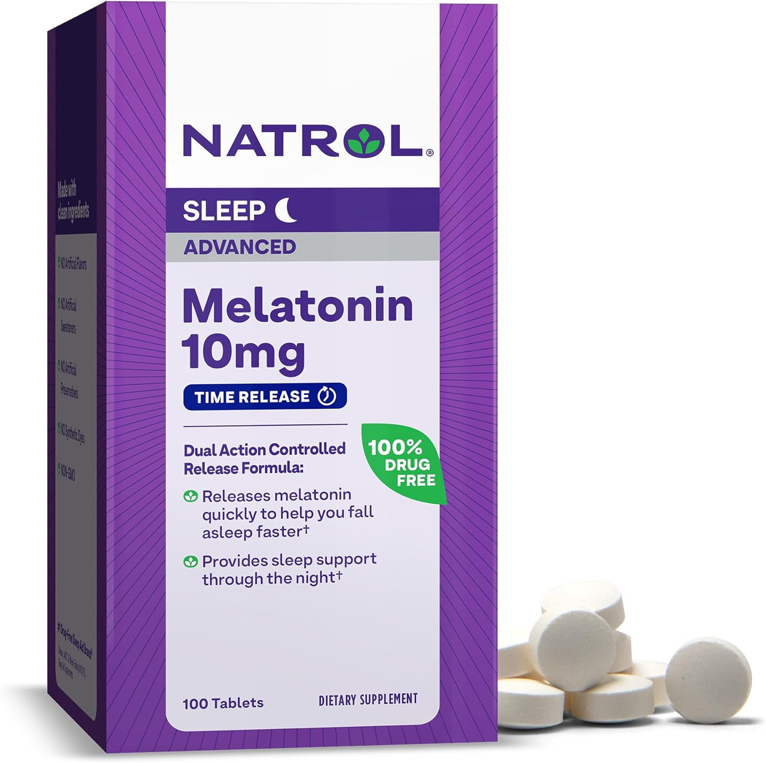 Natrol Advanced Sleep Melatonin 10mg, Dietary Supplement for Restful Sleep, Time Release Melatonin Tablets, 100 Time-Release Tablets, 100 Day Supply (Pack of 12)