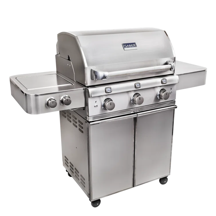Saber 3 - Burner Countertop Liquid Propane Gas Grill with Side Burner and Cabinet