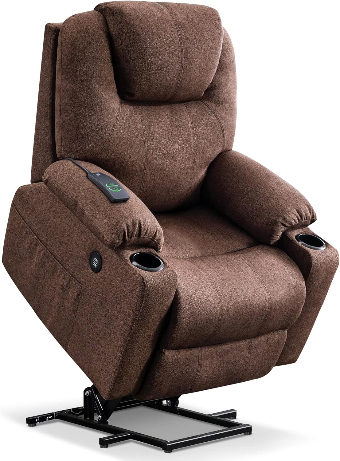 MCombo Medium Power Lift Recliner Chair Sofa with Massage and Heat for Elderly, 3 Positions, Cup Holders, and USB Ports, 2 Side Pockets, Fabric 7040