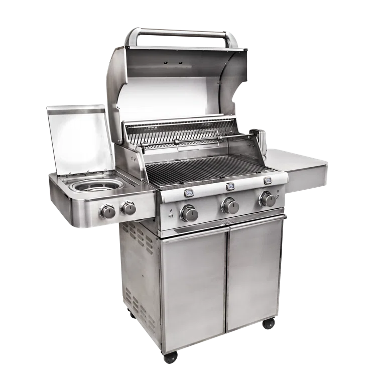 Saber 3 - Burner Countertop Liquid Propane Gas Grill with Side Burner and Cabinet