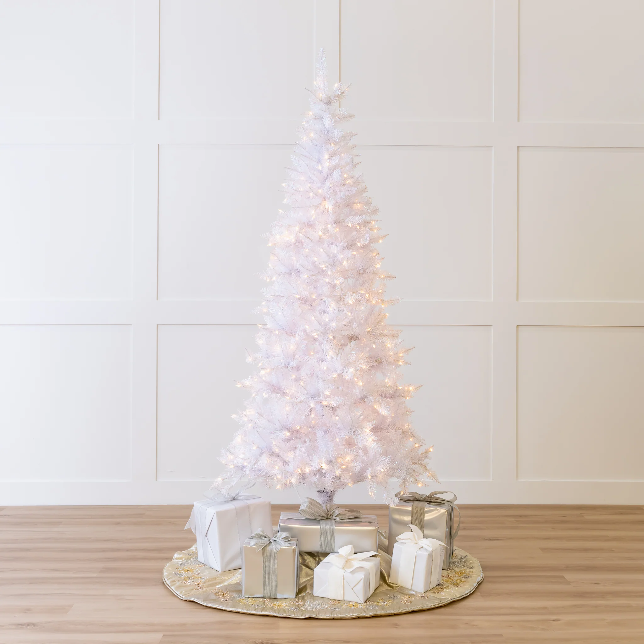 White Tiffany Tinsel Tree Pre-Lit Clear Lights