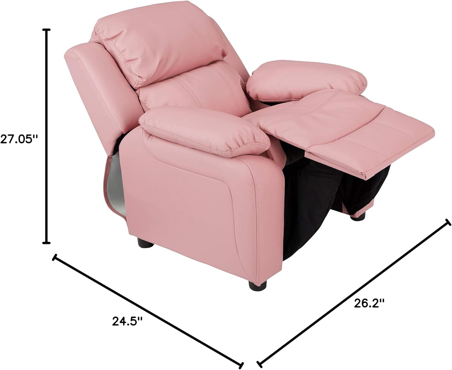 Wayfair Basics Faux Leather Kids/Youth Recliner with Armrest Storage, 3+ Age Group, Light Pink, 24.5D x 26.2W x 27.05H in