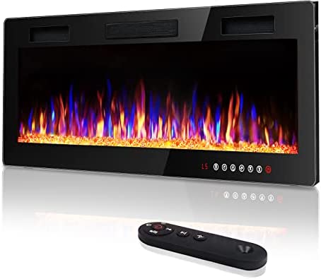 Vitesse 50 inch Ultra-Thin Electric Fireplace in-Wall Recessed and Wall Mounted Fireplace Heater,Linear Fireplace with Multicolor Flame,Timer,Low Noise,750/1500W,Touch Screen & Remote Control(50’’)