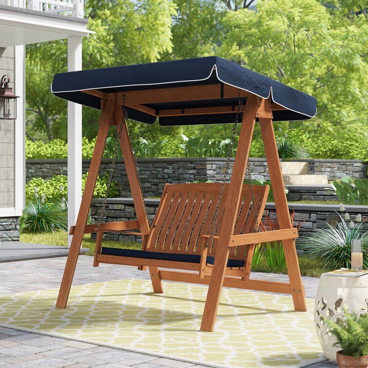 【Home&Garden】Peggy 2 Person Solid Wood Porch Swing with Canopy