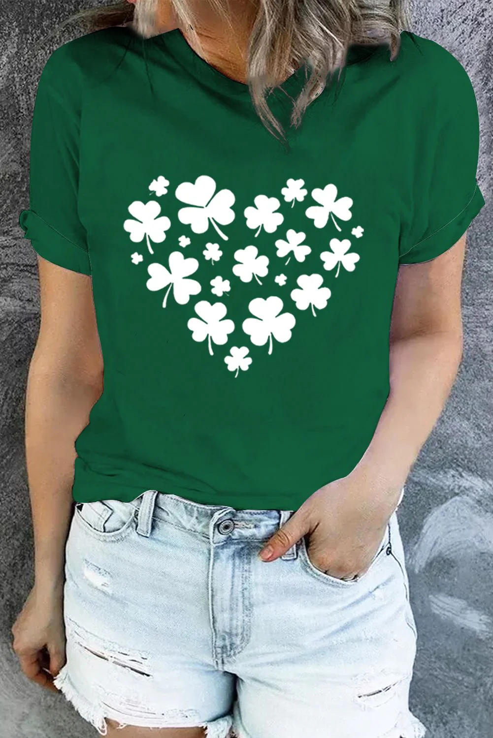St. Patrick's Day Clover Round Neck Shift Casual T-Shirts。
