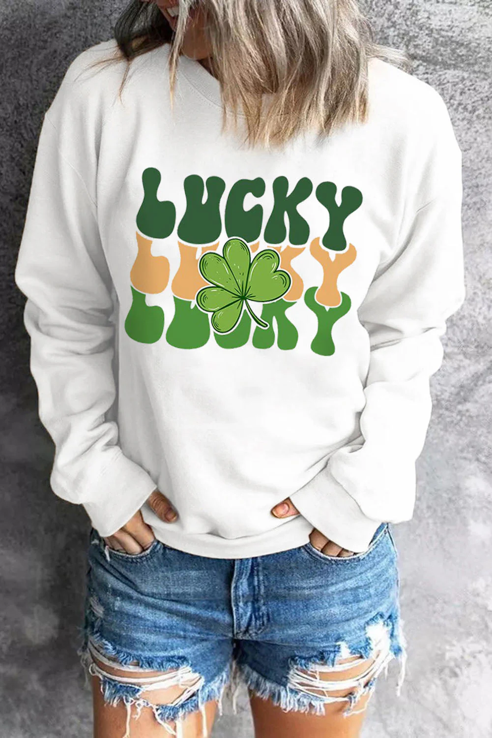 St. Patrick's Day Lucky Clover Round Neck Shift Casual sweatshirt.