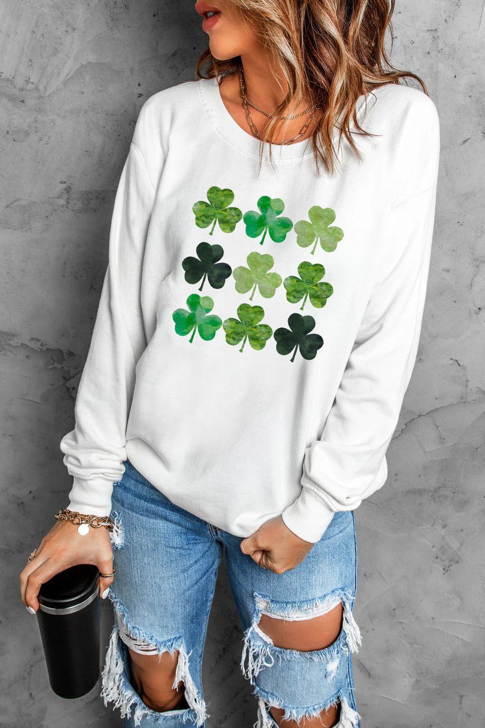 Clover Print Sweatshirt For St. Patrick's Day.