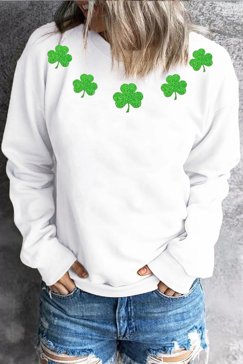 Glitter Clover Round Neck Shift Casual sweatshirt.