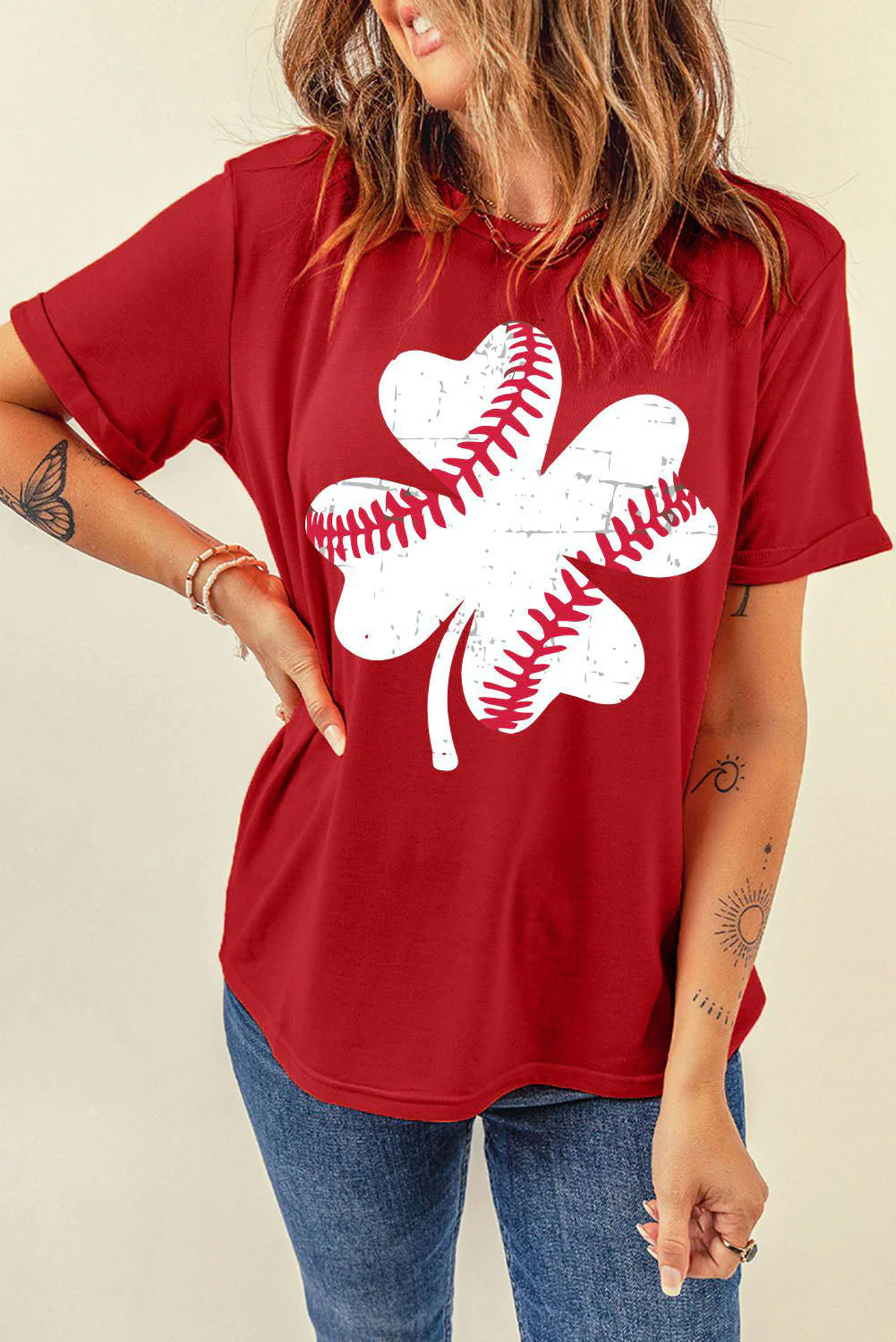 Baseball Round Neck Shift Casual T-Shirts.
