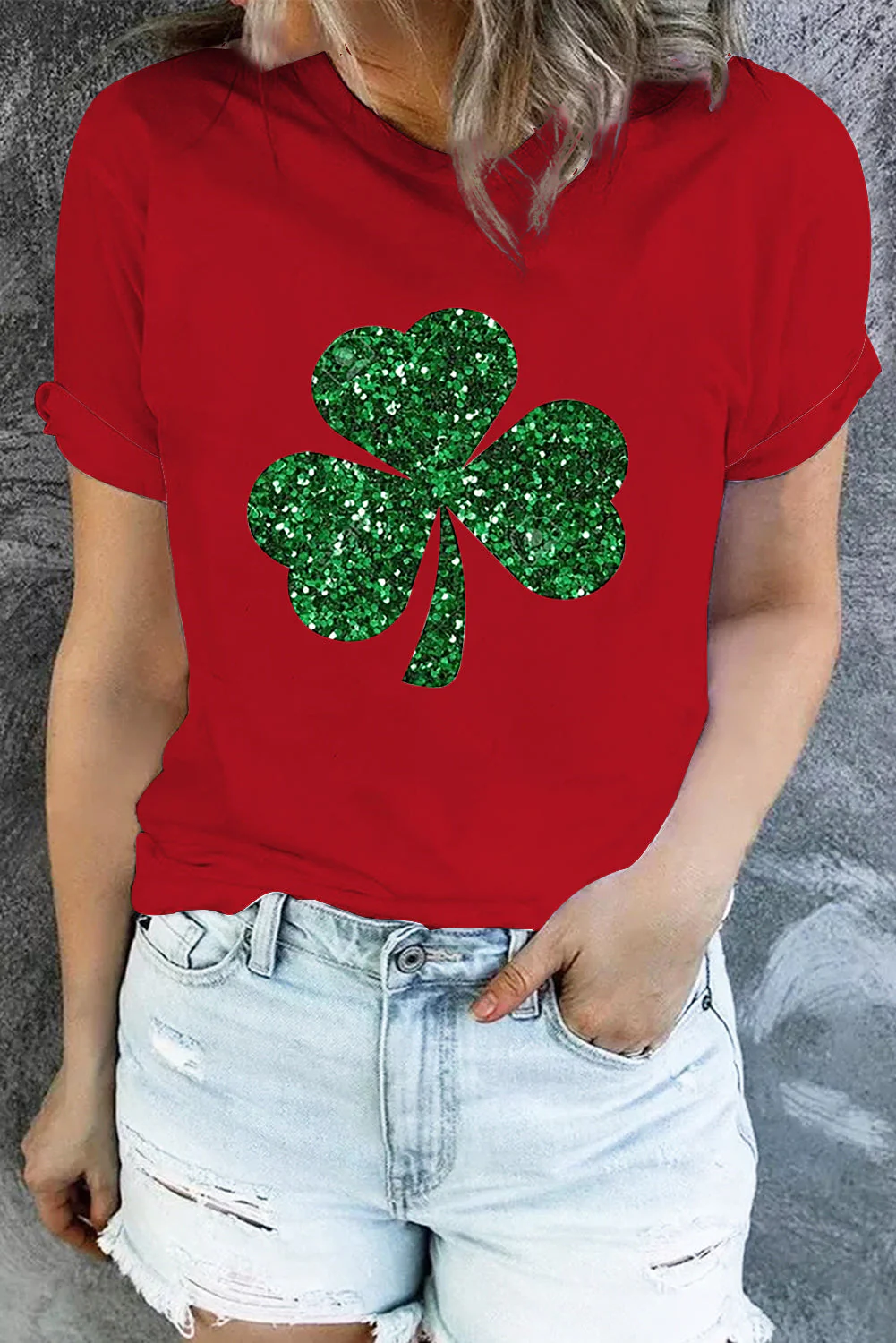 St. Patrick's Day Clover Graphic Round Neck Casual T-Shirts。