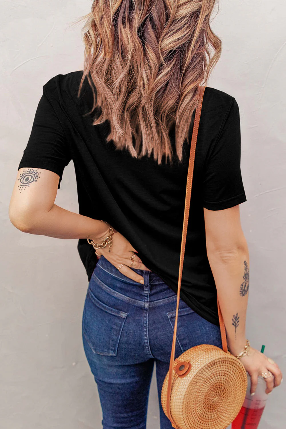 Black Lucky Print T-shirt。