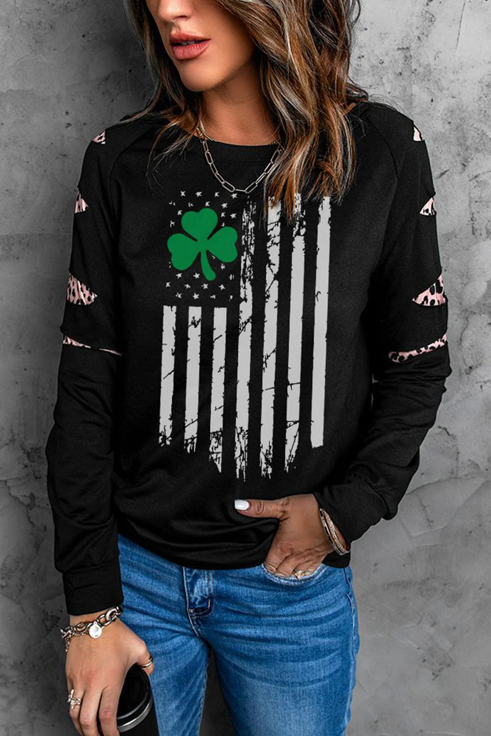 Black Plants Casual Long Sleeve Sweatshirt.