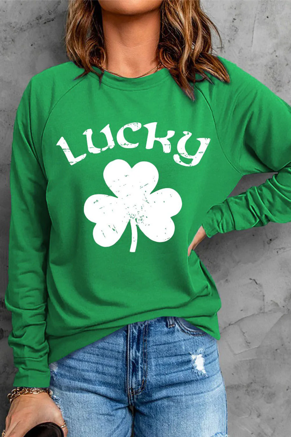 Clover Lucky Round Neck Shift Casual sweatshirt.