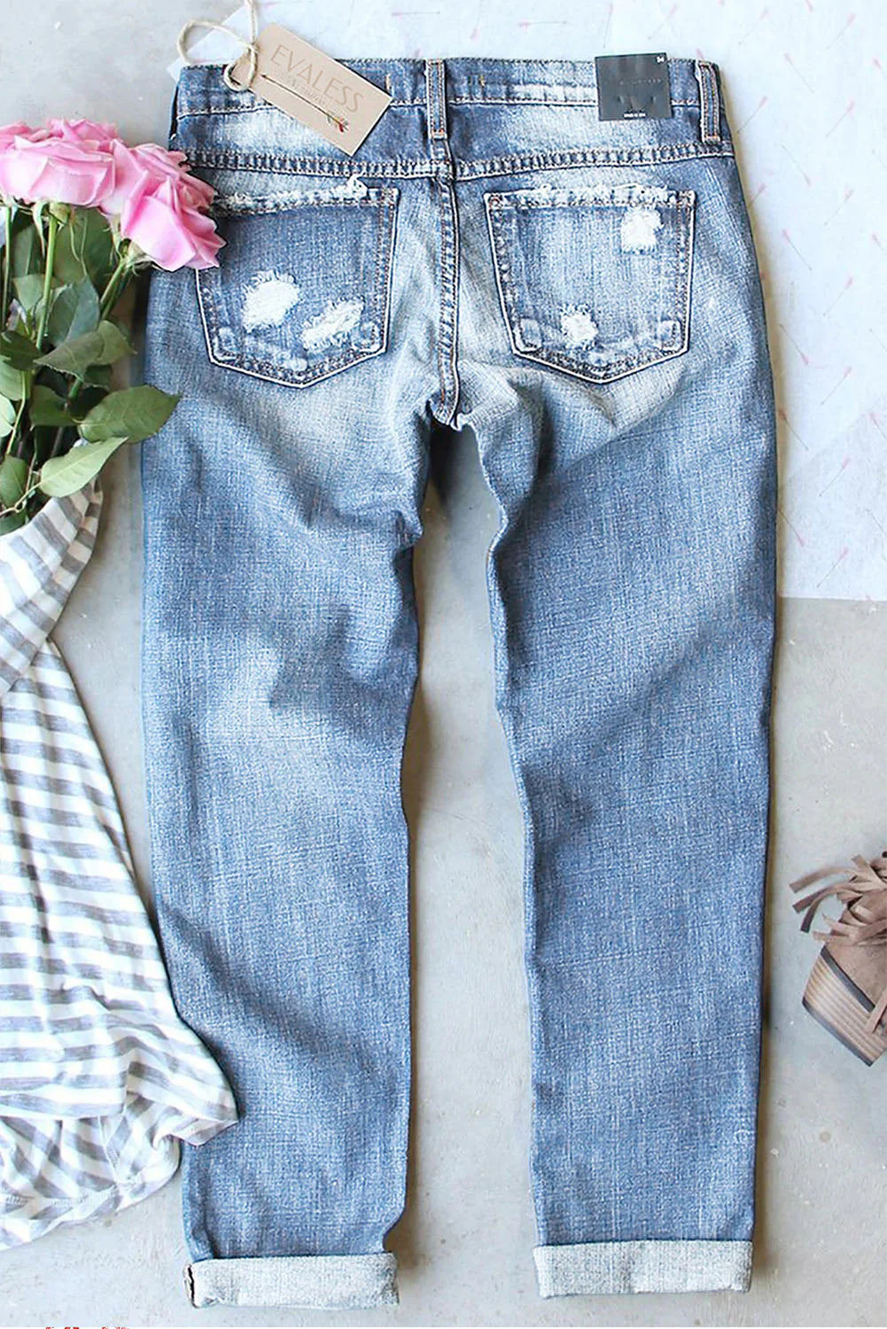 St. Patrick's Day Plaid Shamrock Graphic Ripped Denim Casual Jeans。