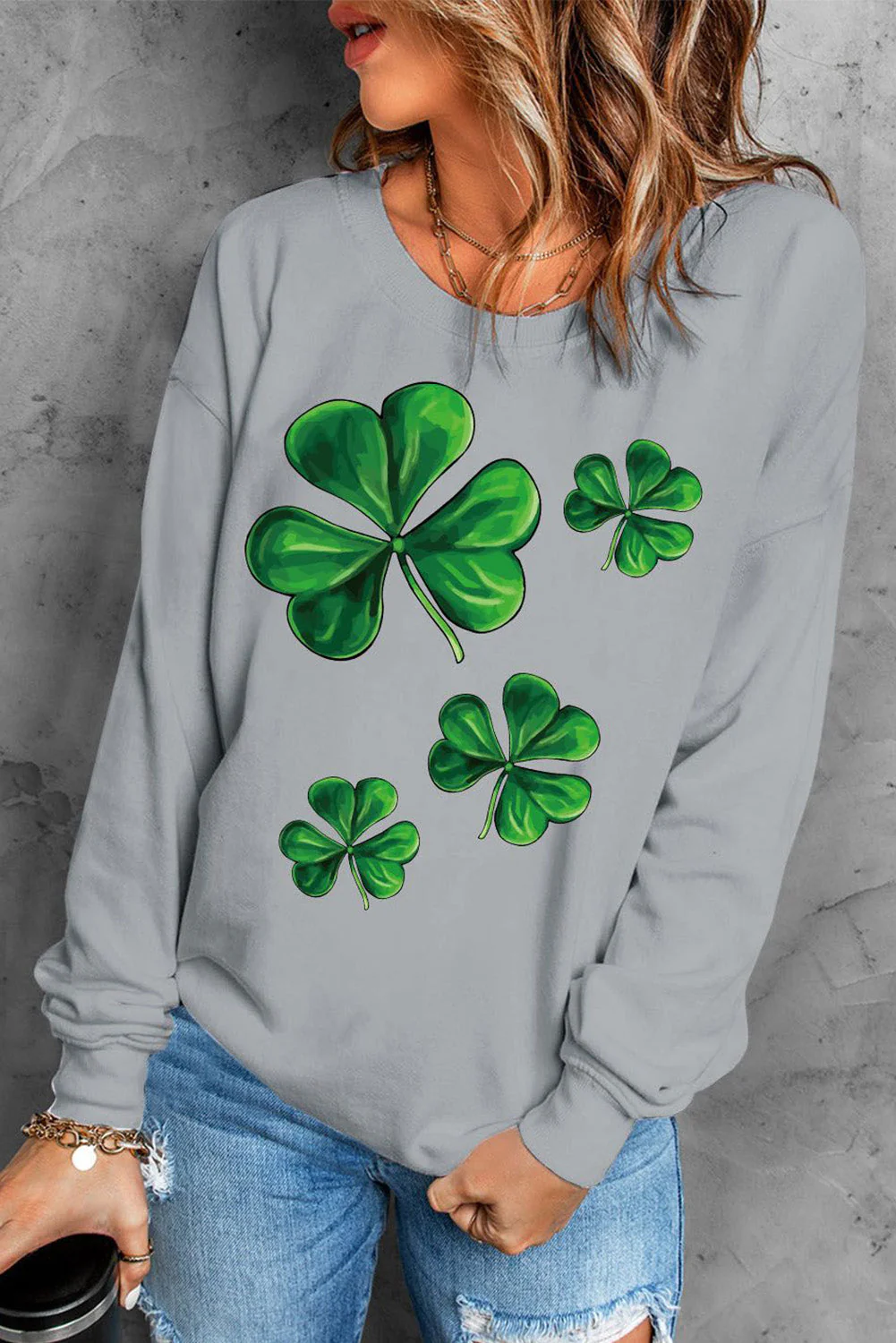 Shamrock Round Neck Casual Pullover Sweatshirt.