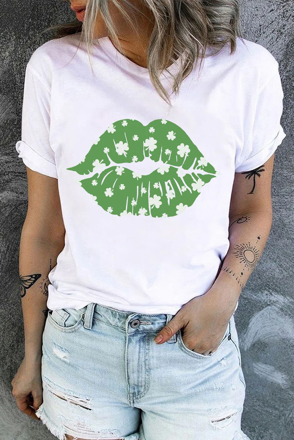 Shamrock Round Neck Casual T-Shirts。