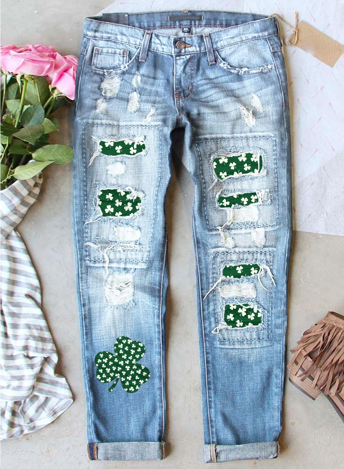 Shamrock Clover Casual Denim Jeans