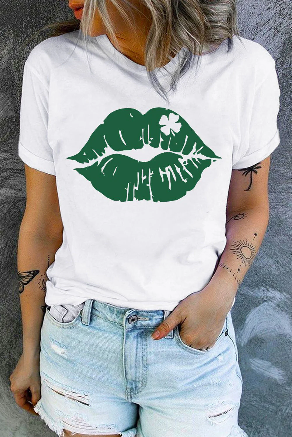 St. Patrick's Day Lip Round Neck  Casual T-Shirts。