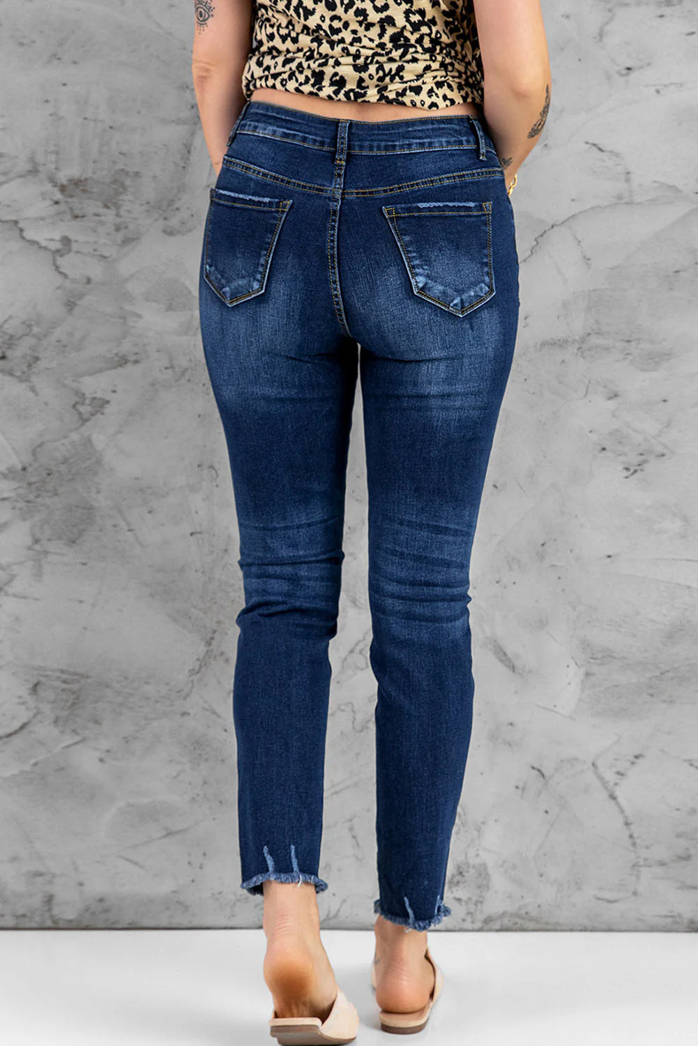 Leopard Shamrock Print Button-fly High Waist Jeans 。