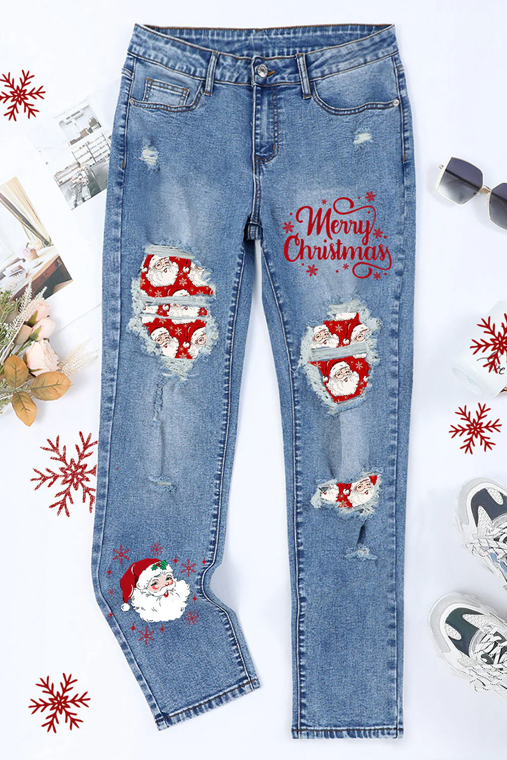Christmas Santa Claus Shift Casual Ripped Jeans