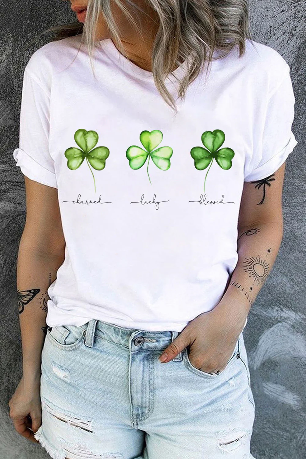 St. Patrick's Day Clover Round Neck Shift Casual T-Shirts.