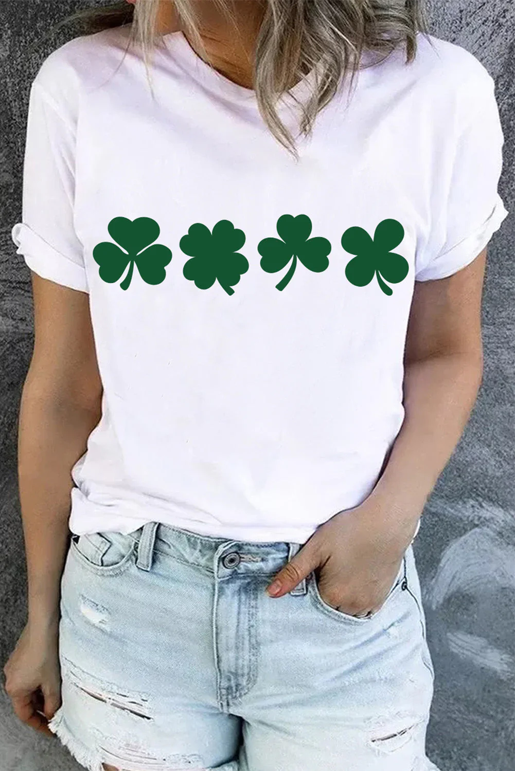 St. Patrick's Day Clover Round Neck Shift Casual T-Shirts。