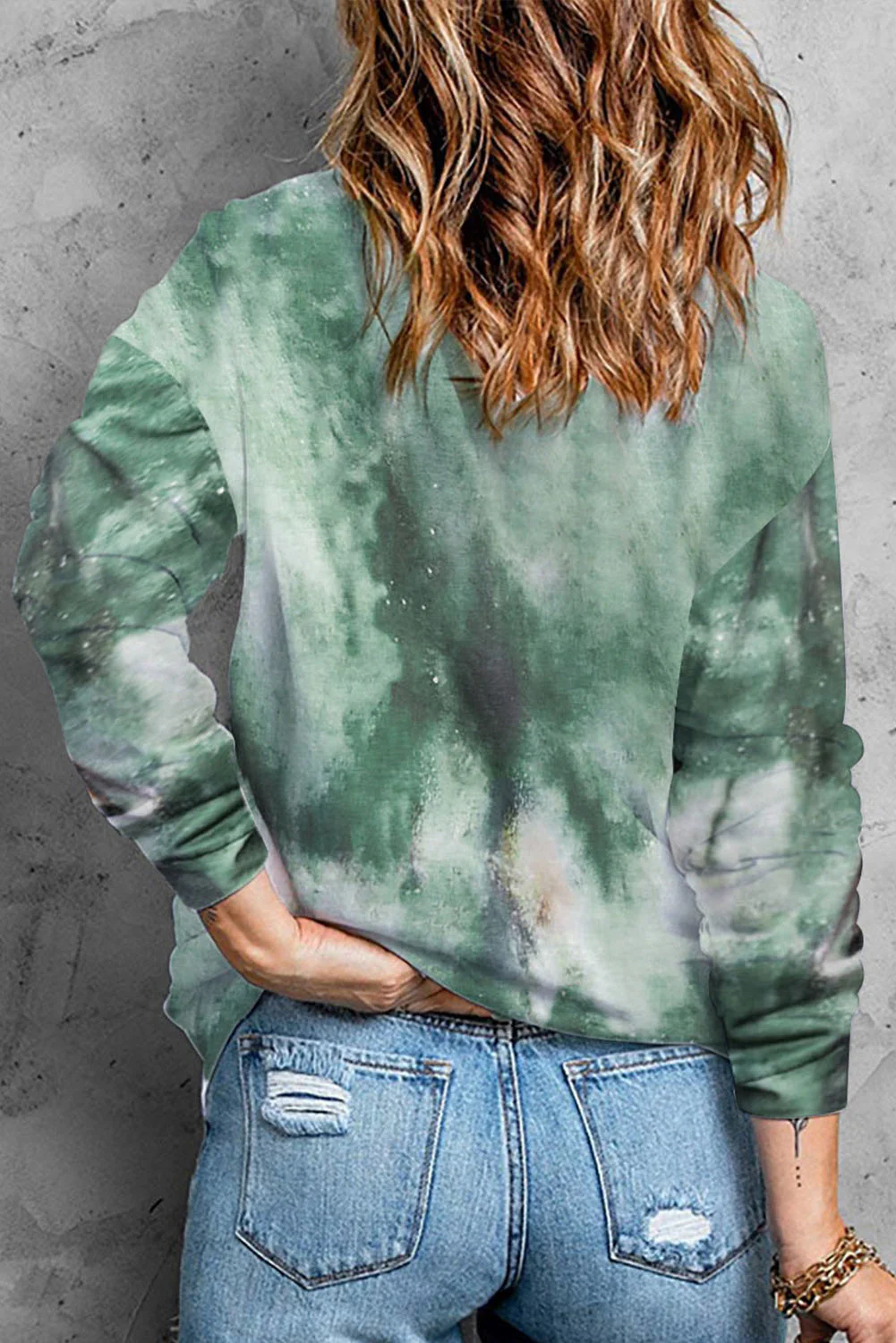 Green Tie Dye Casual Long Sleeve T-shirt.