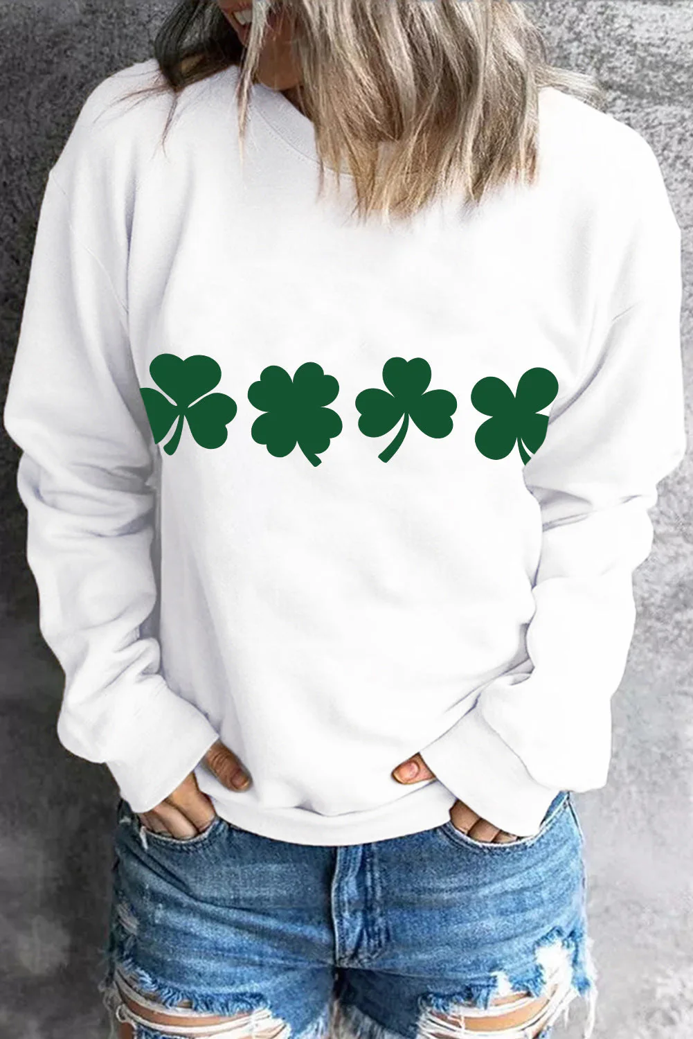 Shamrock None Round Neck Casual Pullover Sweatshirt.
