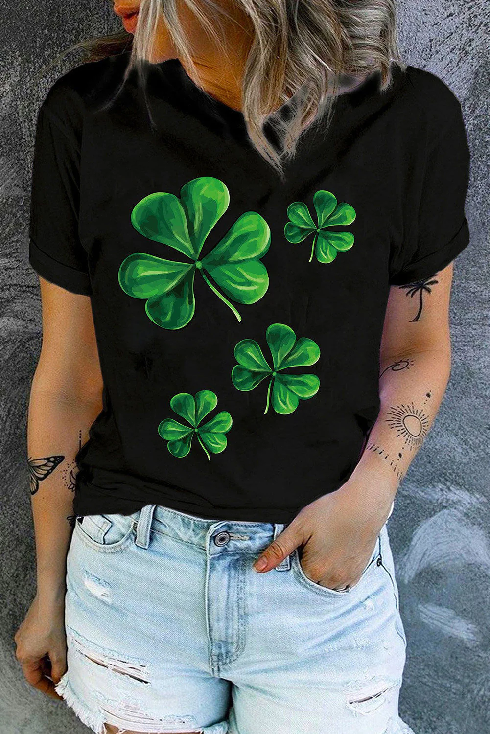 Shamrock Round Neck Casual T-Shirts。
