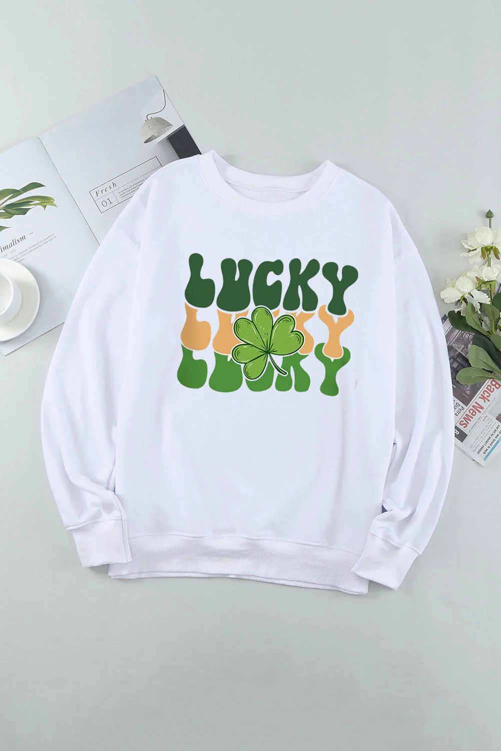 St. Patrick's Day Lucky Clover Round Neck Shift Casual sweatshirt.