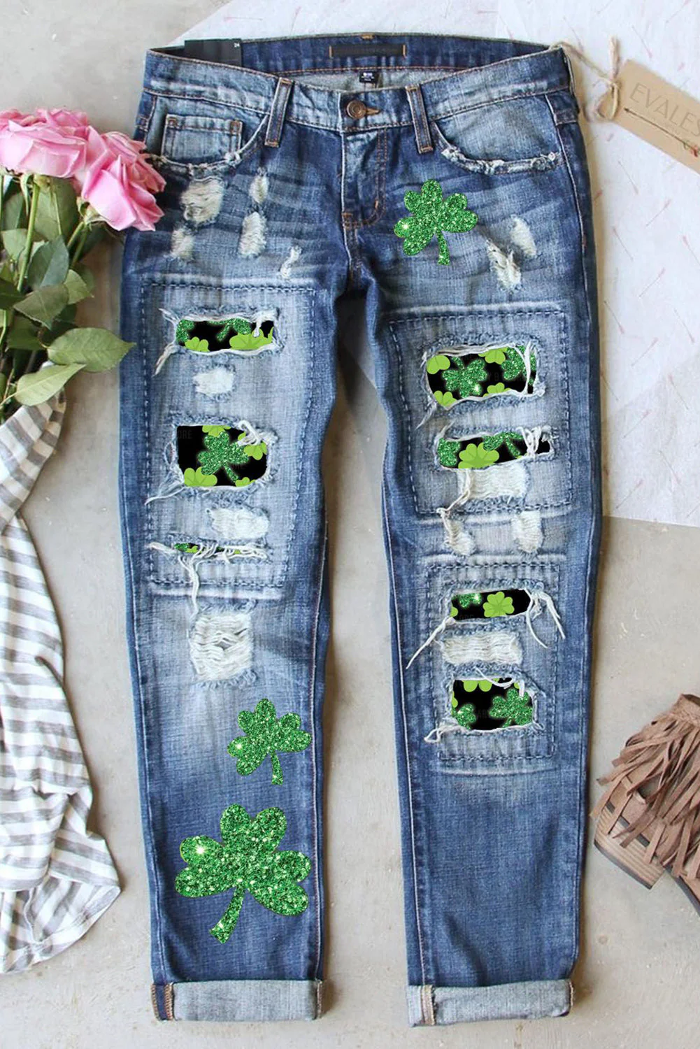 Shamrock Clover Casual Denim Jeans.