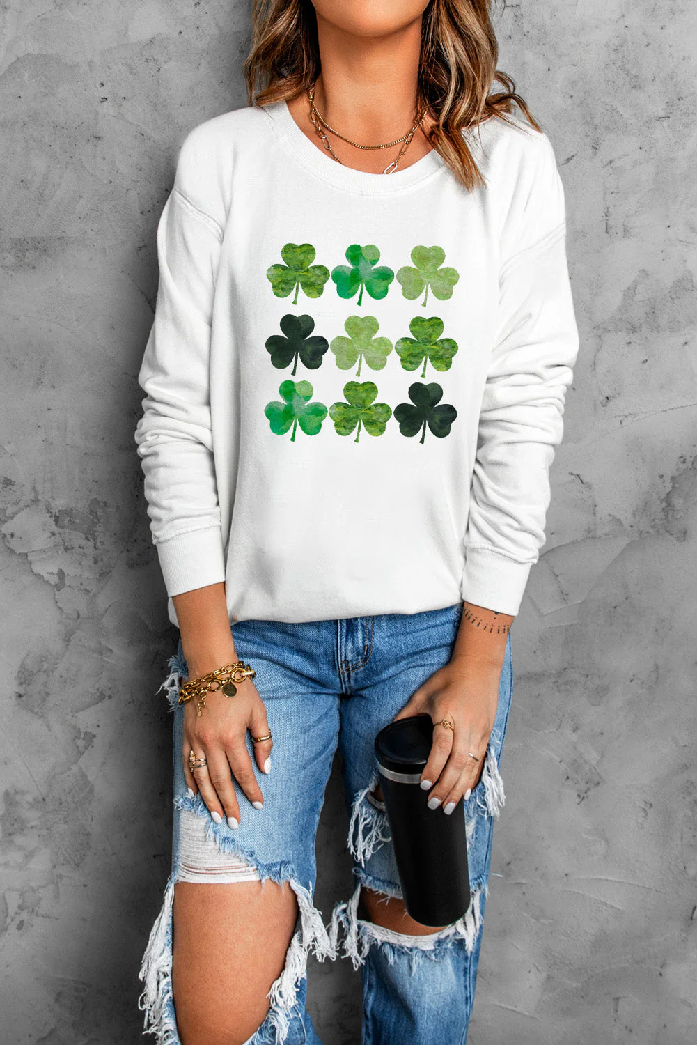 Clover Print Sweatshirt For St. Patrick's Day.