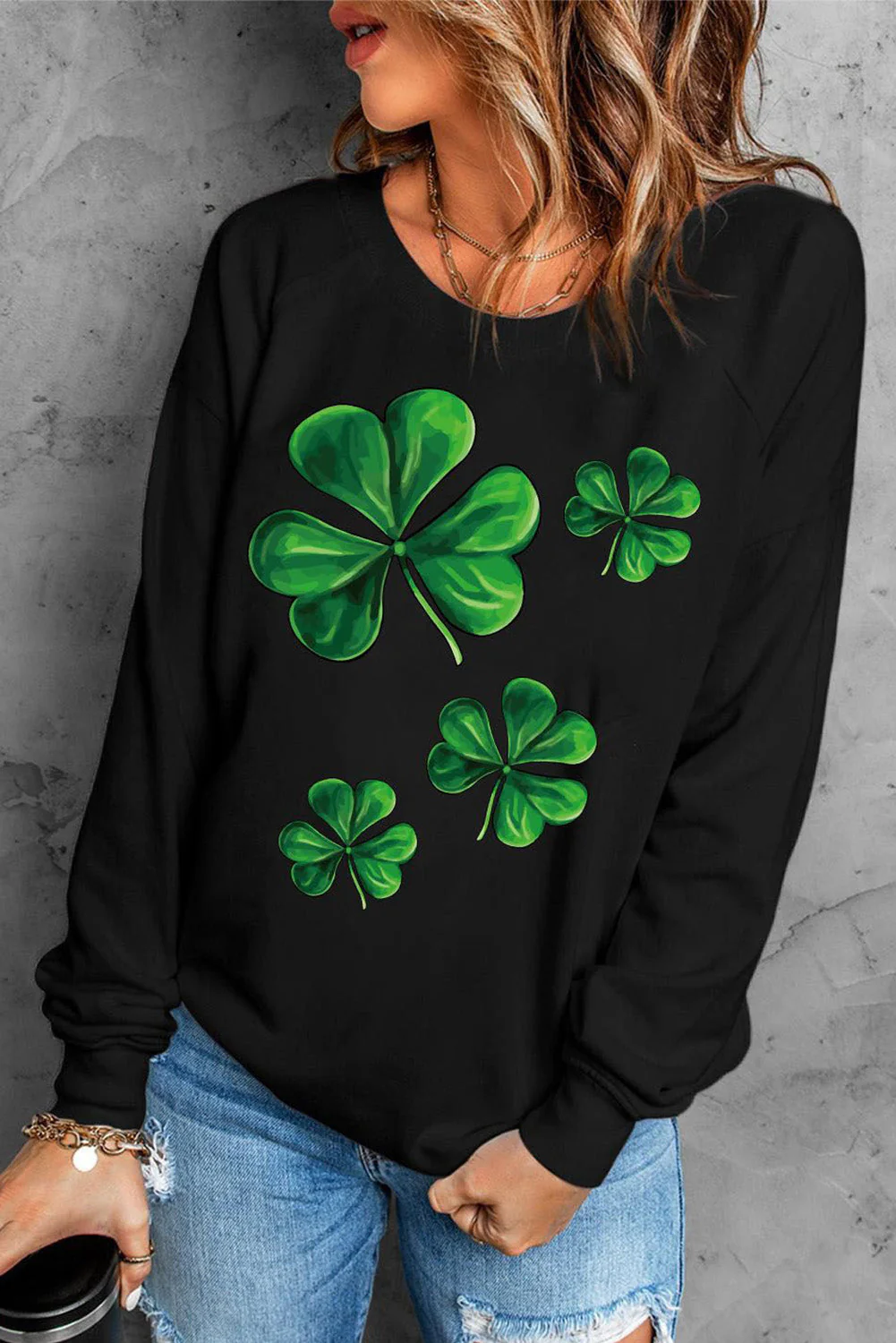 Shamrock Round Neck Casual Pullover Sweatshirt.