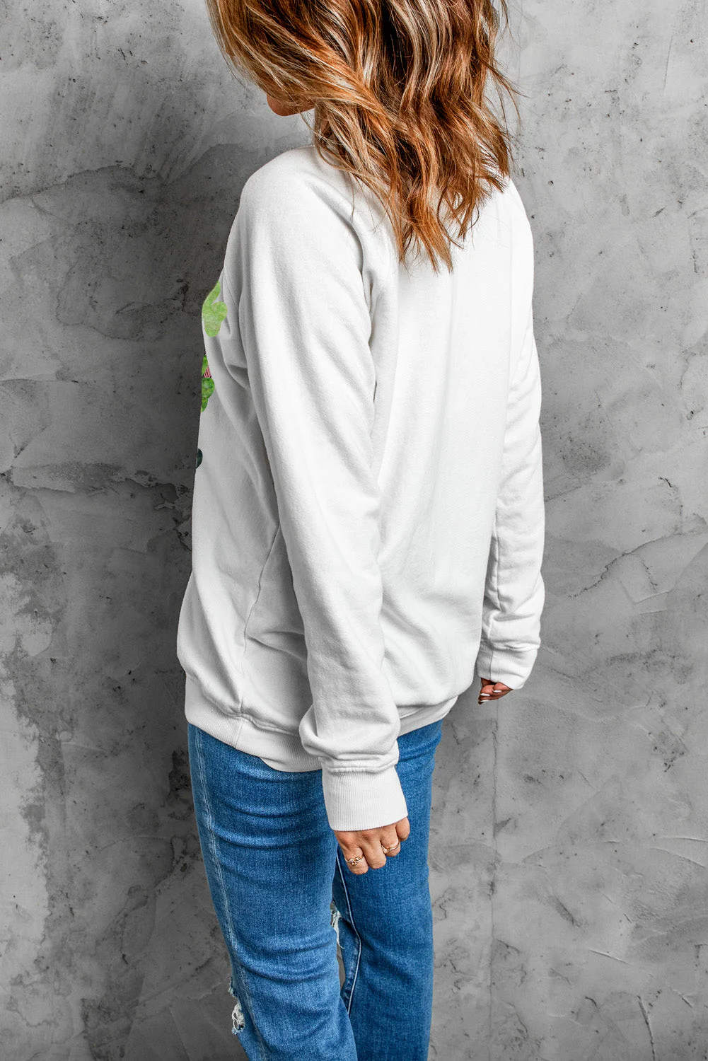 Clover Print Sweatshirt For St. Patrick's Day.