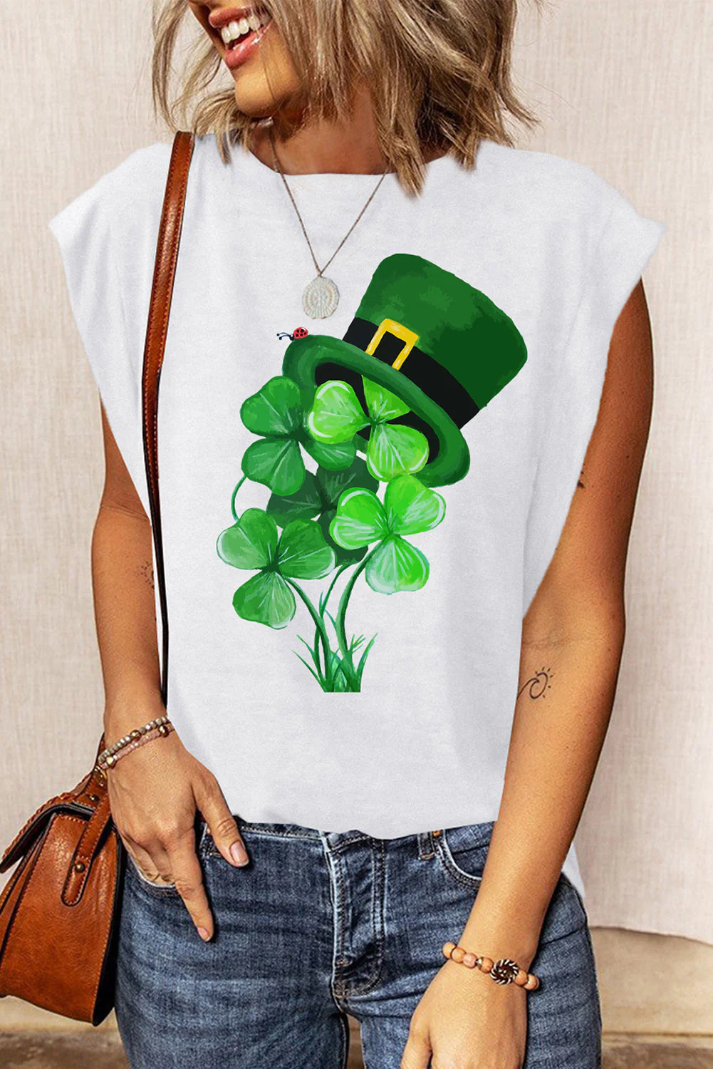 St. Patrick's Day Shamrock Graphic Round Neck Shift Casual Basic T-Shirts.