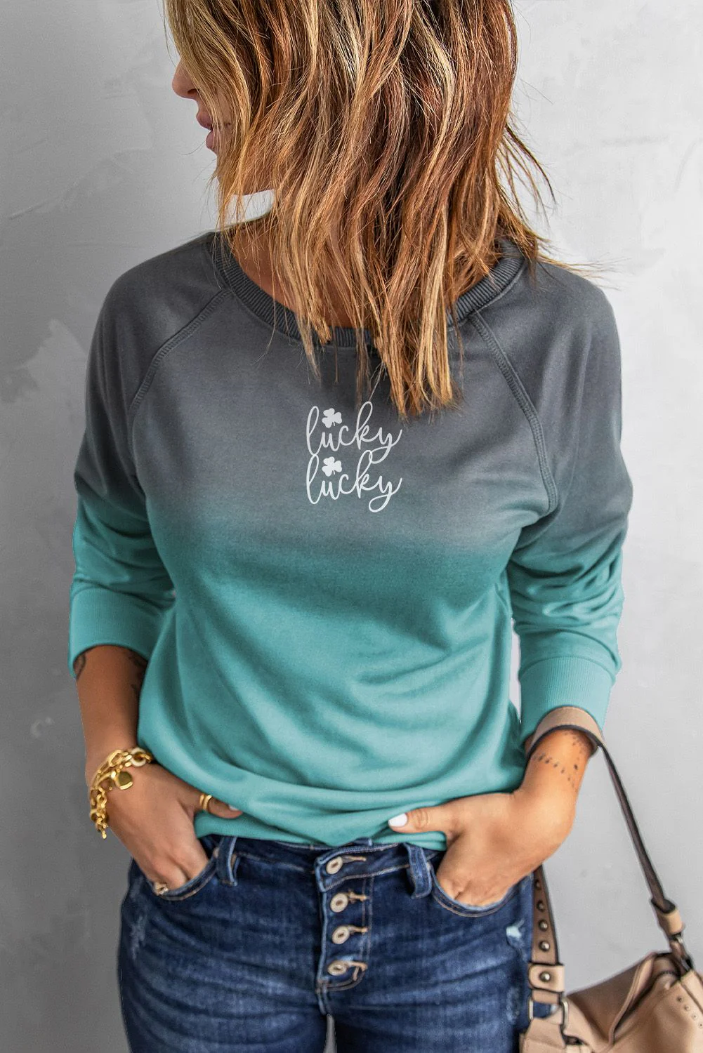 Blue Letter Printing Casual Sweatshirt.
