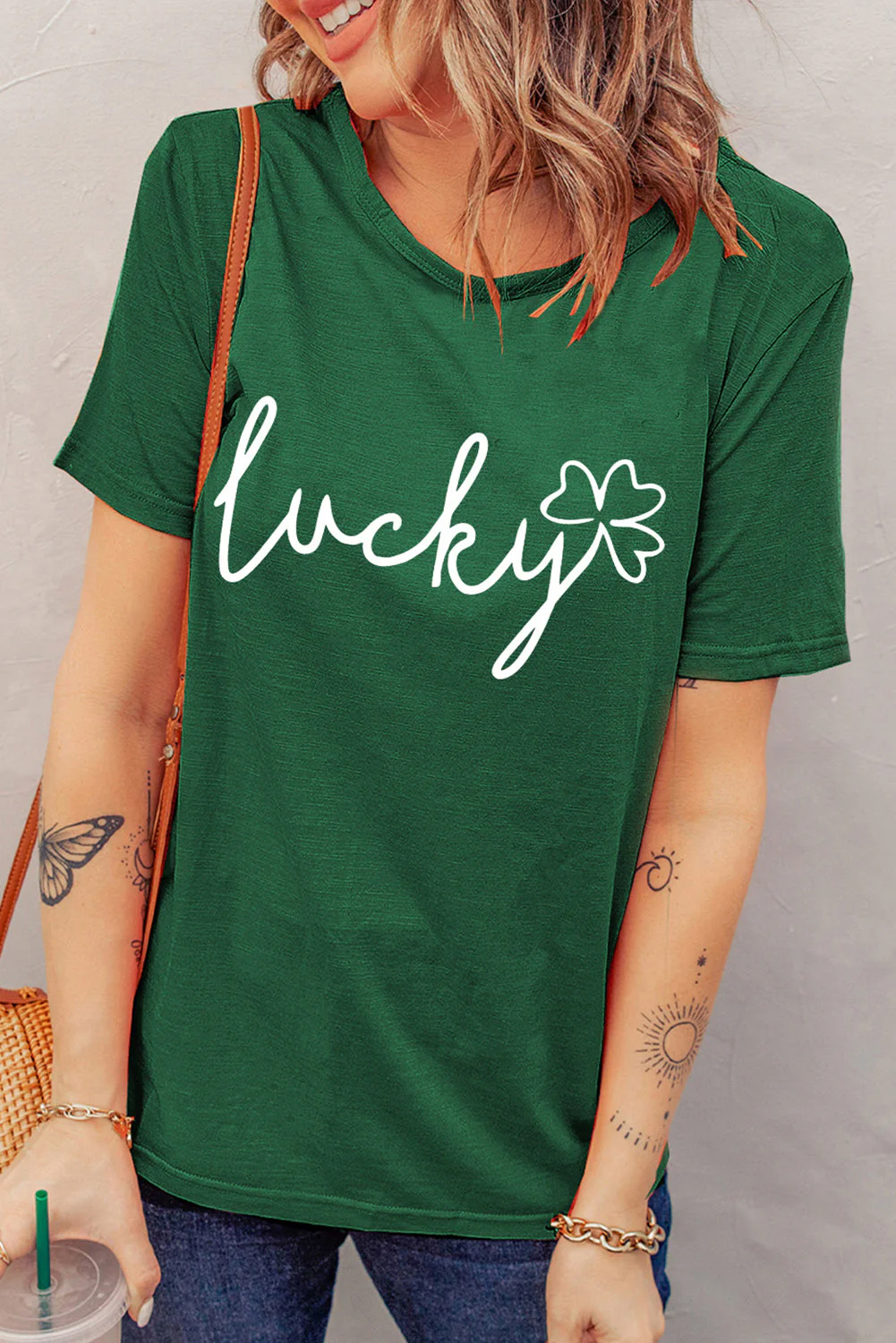 Green Lucky Print T-shirt。