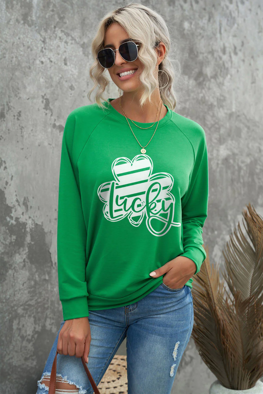 St. Patrick's Day Green Clover Round Neck Shift Casual sweatshirt.