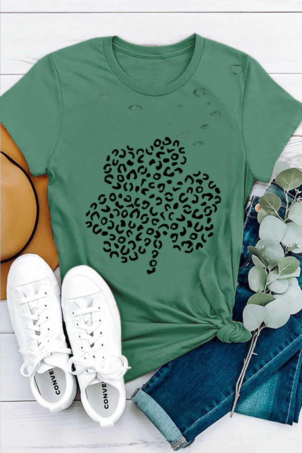 Army Green Plants Casual T-shirt.