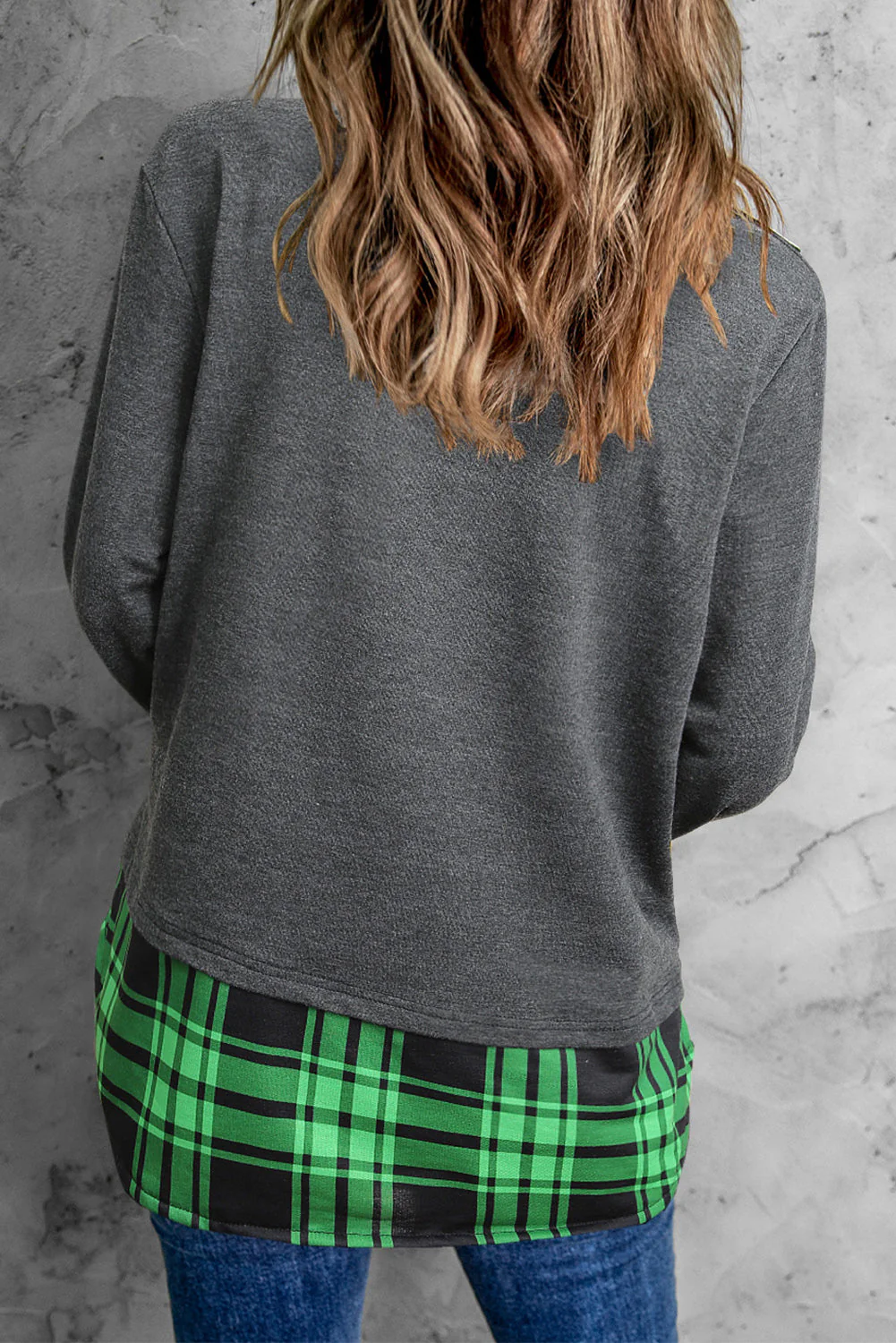 Plaid Heart Cotton Long Sleeve Sweatshirt.
