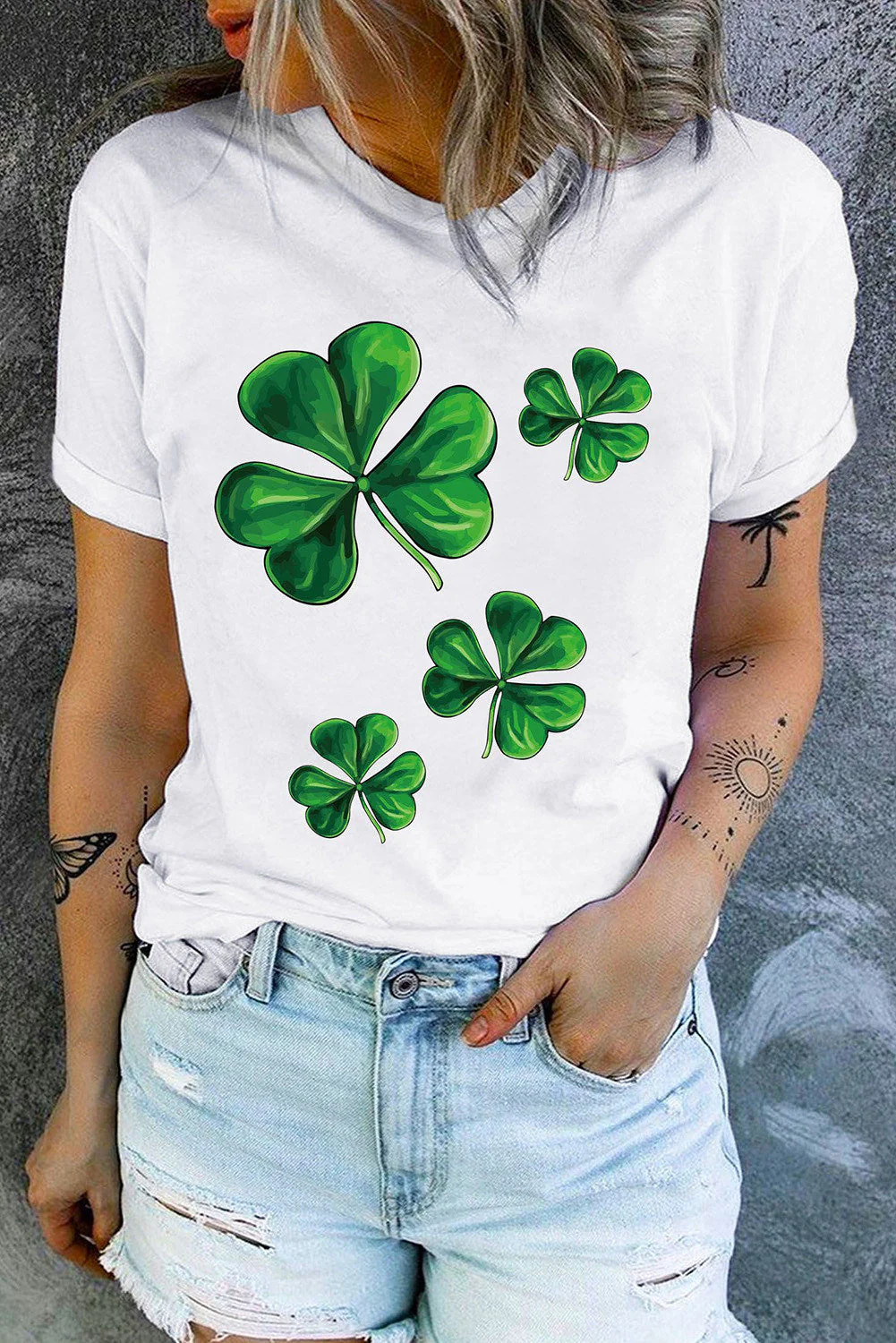 Shamrock Round Neck Casual T-Shirts。