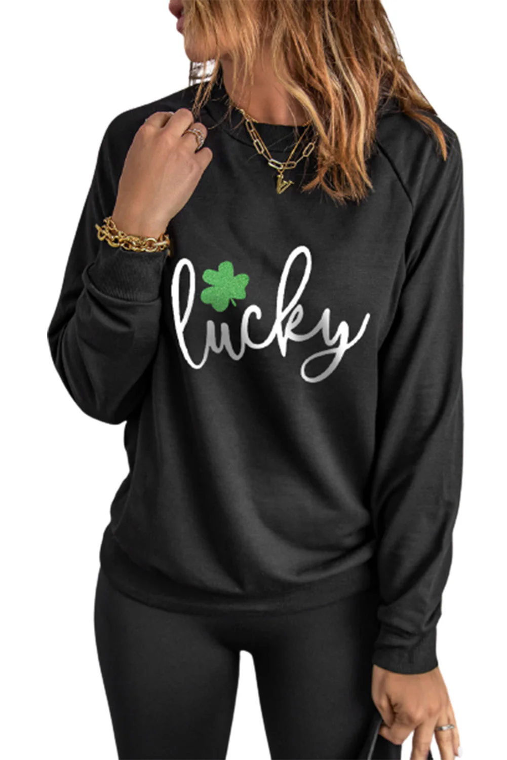 Clover Lucky Graphic Raglan Sleeve Sweatshirt.