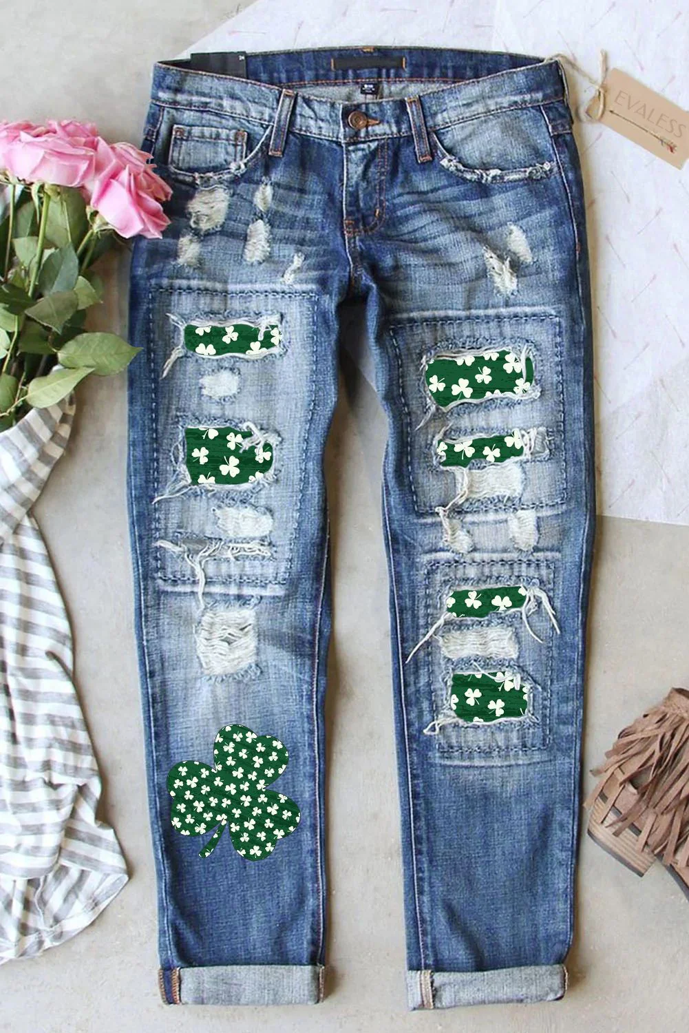 Shamrock Clover Casual Denim Jeans