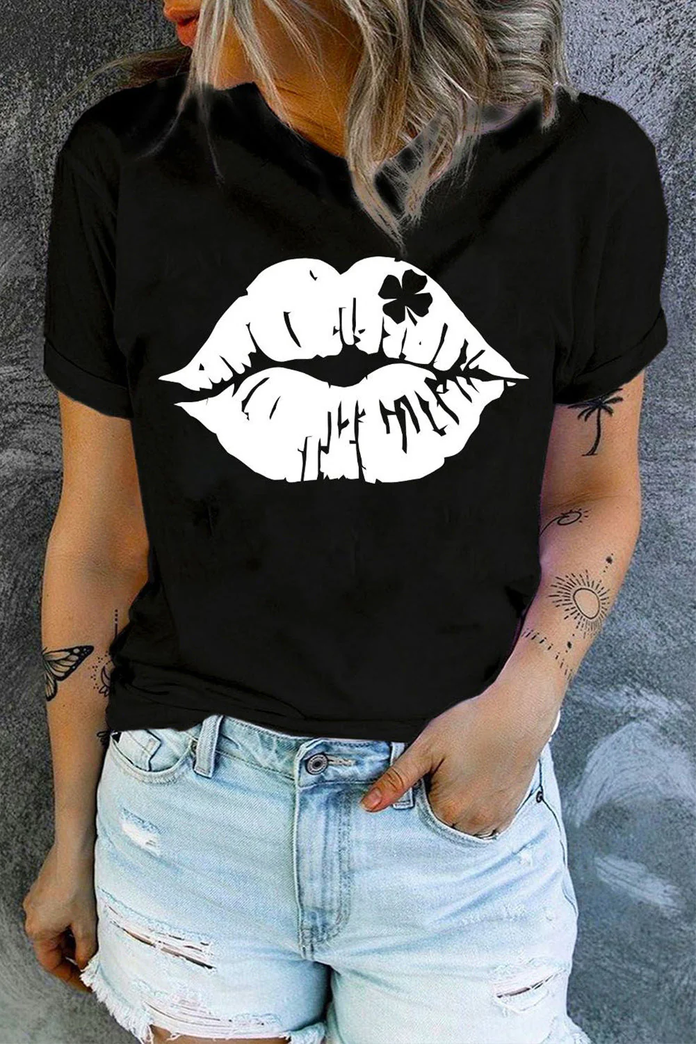 St. Patrick's Day Lip Round Neck  Casual T-Shirts。