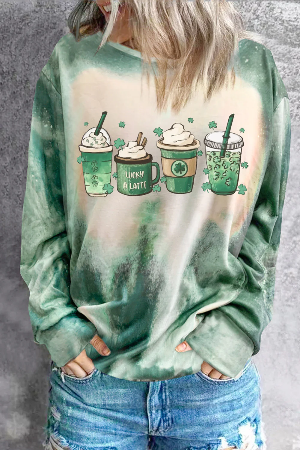 Green Tie Dye Casual Long Sleeve T-shirt.