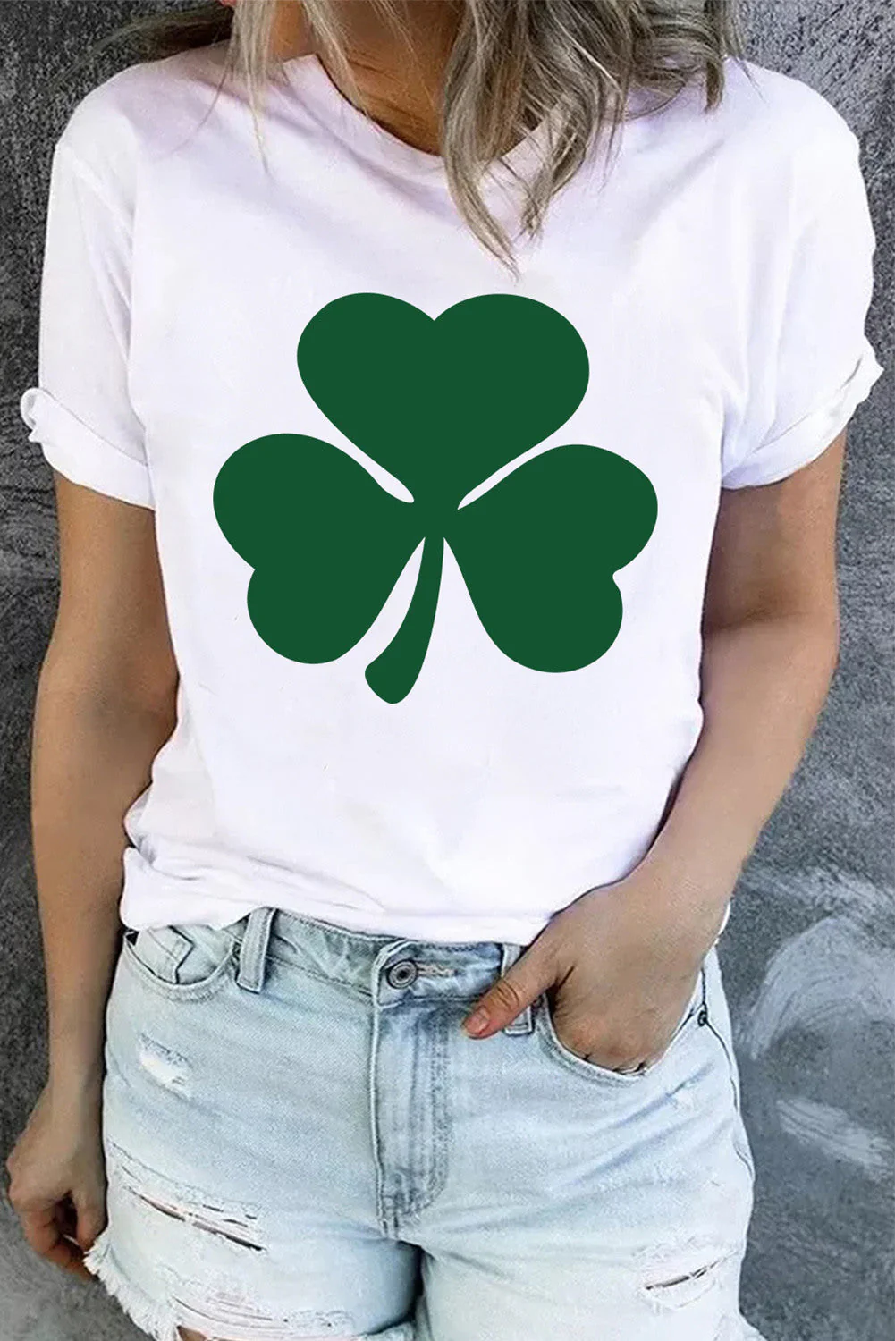 St. Patrick's Day Clover Round Neck Shift Casual T-Shirts。
